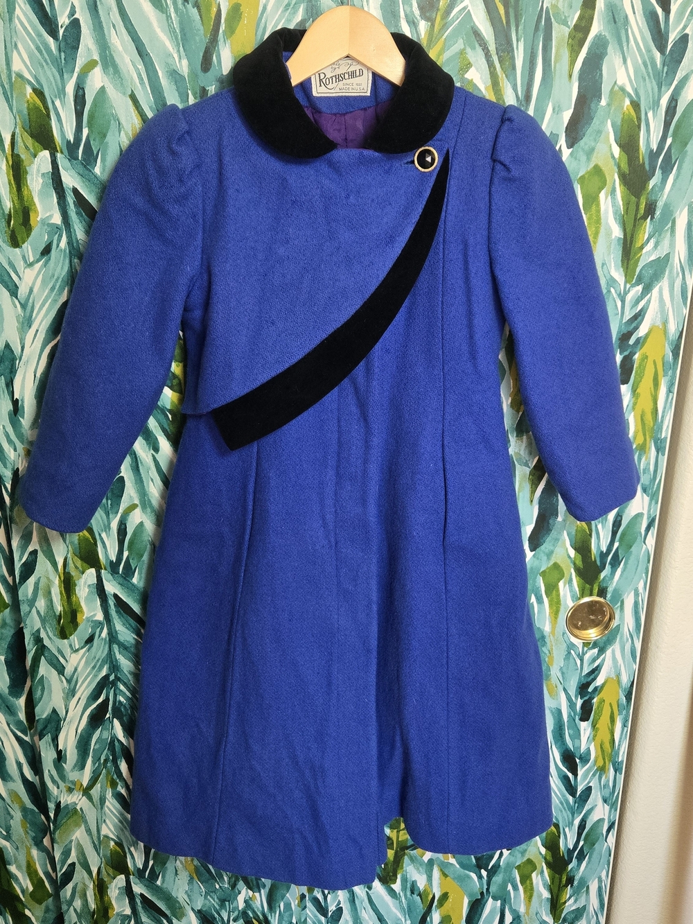 VTG Rothschild Girls Size 8 Royal Blue Wool Coat Velvet Trim Holiday Dressy
